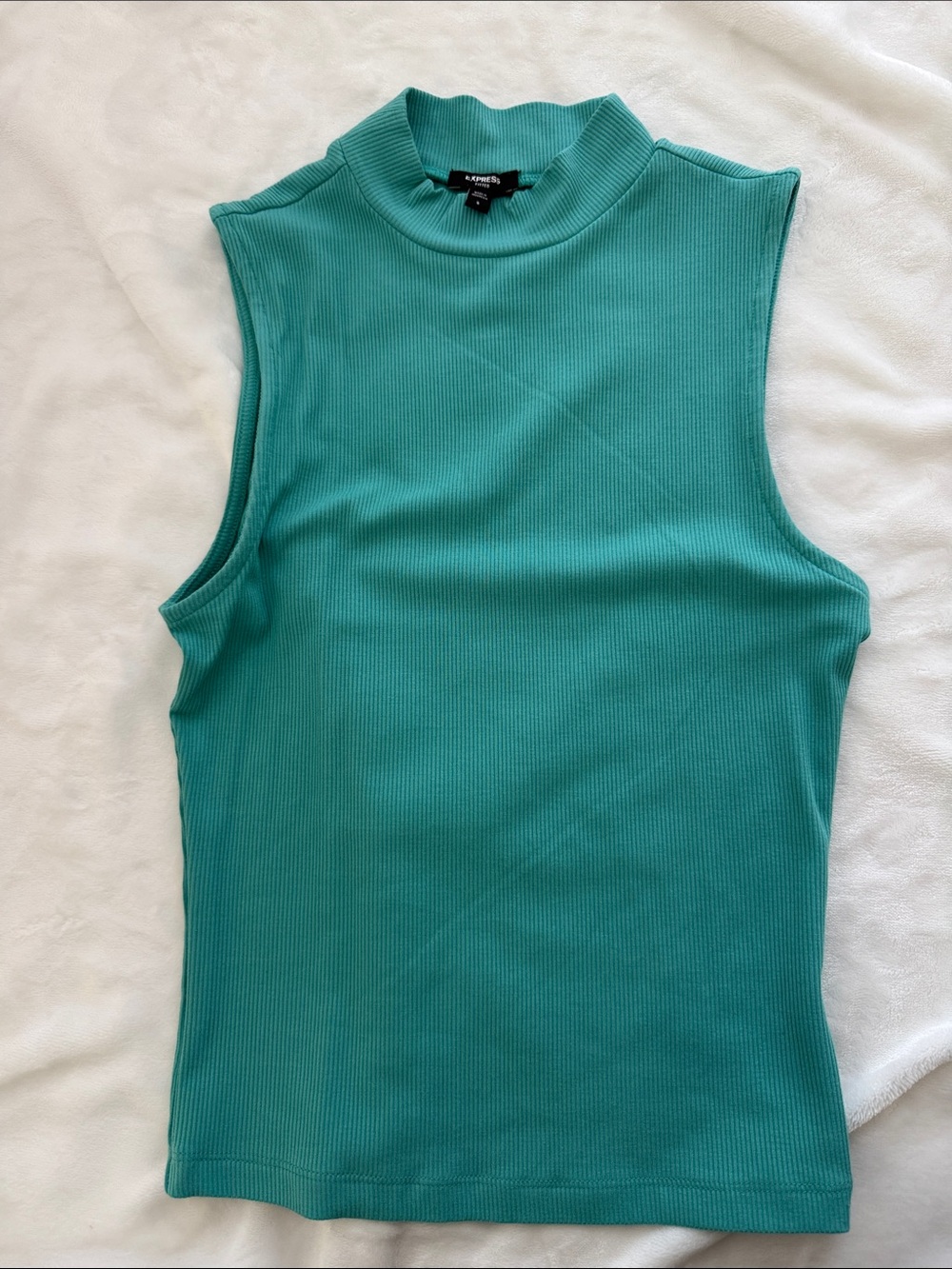Express Ribbed Mock Neck Tank Top in Teal